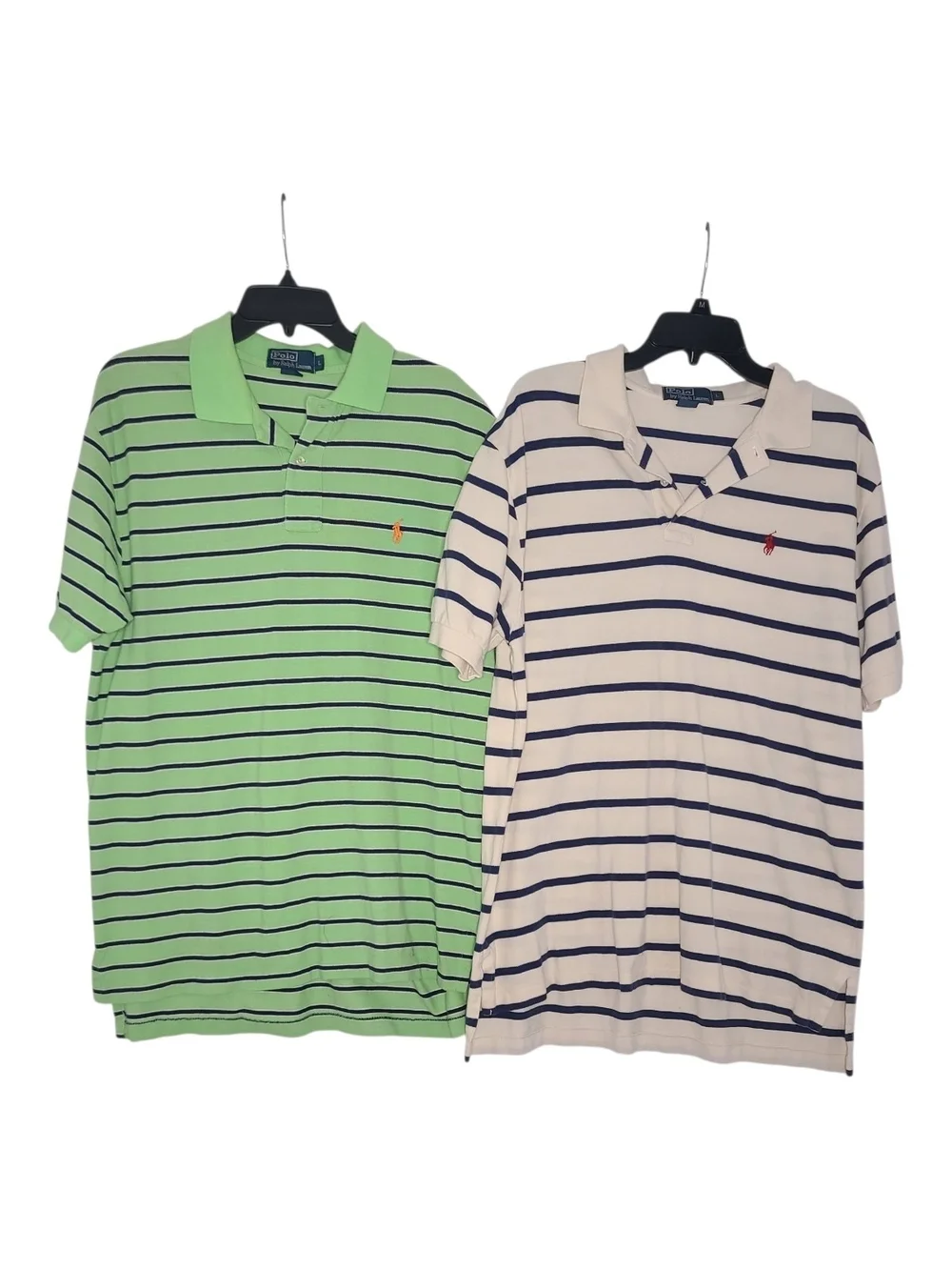 Ralph Lauren Striped Polo Pair Large — Light Green, White & Navy